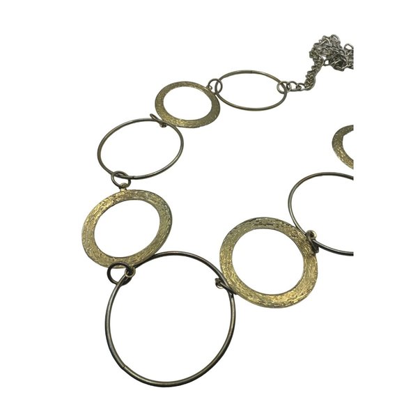 Smooth and Hammered Circle Chain Necklace Gold Tone 40 inch - Picture 2 of 4